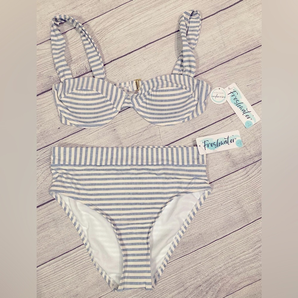 NWT Freshwater High Waist 2 piece Bikini Chambray Swim Suit size 4-6